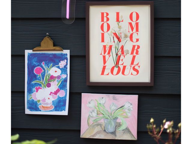 Framed prints and artwork in the Alitex greenhouse styled by Selina Lake at chelsea flower show 2019