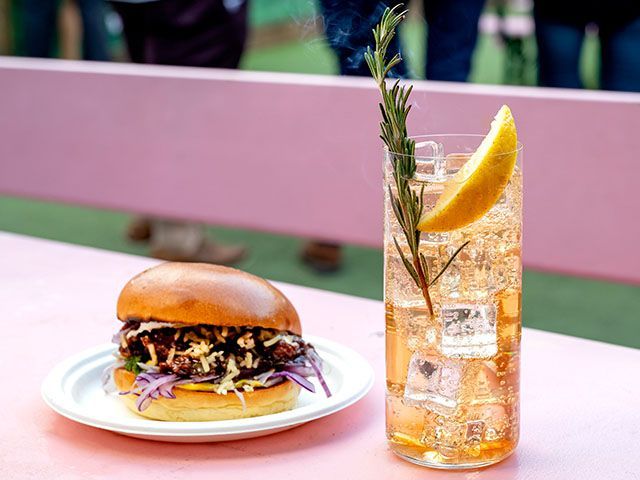 Gin Rosemary Vermouth Highball cocktail recipe with meaty burger - gin food pairing - goodhomesmagazine.com