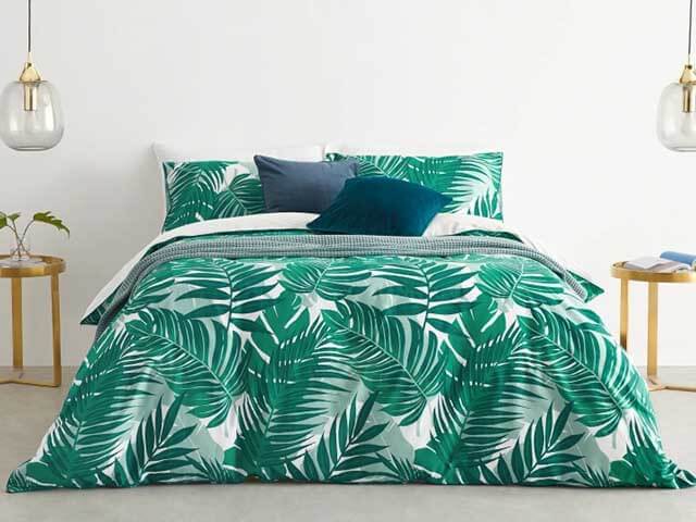 Jangala striking leaf bed set in white bedroom - made