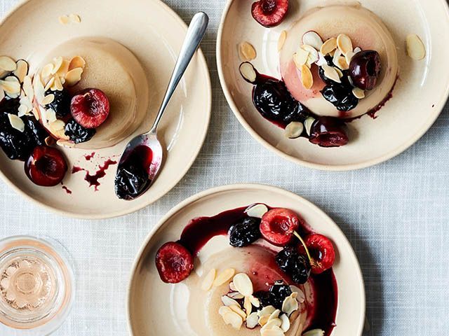 bakewell panna cotta with berries and compote - vegan dessert with milk alternatives - goodhomesmagazine.com
