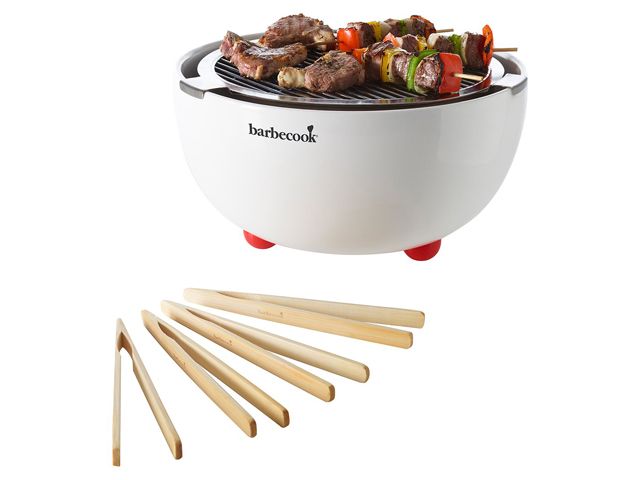 barbecook joya table-top barbecue with food and tongs
