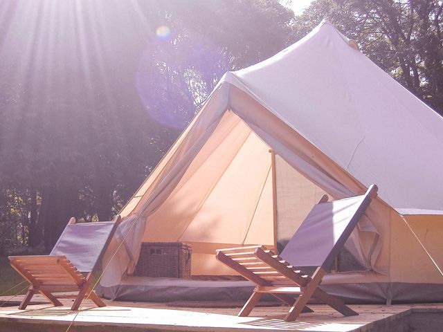 the exterior of ideawood glamping bell tents in pembrokeshire, wales