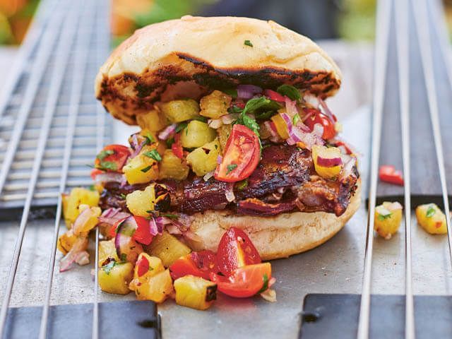 lamb rib-burger with pineapple salsa - easy bbq recipes - goodhomesmagazine.com