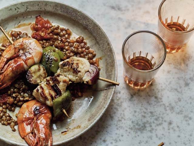 monkfish skewers and lentils - easy bbq recipes - goodhomesmagazine.com