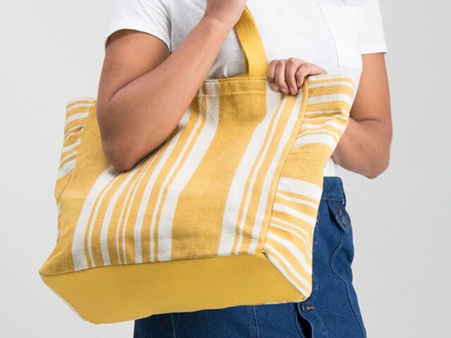 mustard stripe shopper bag - best high street reusable shopping bags - Sainsburys - goodhomesmagazine.com