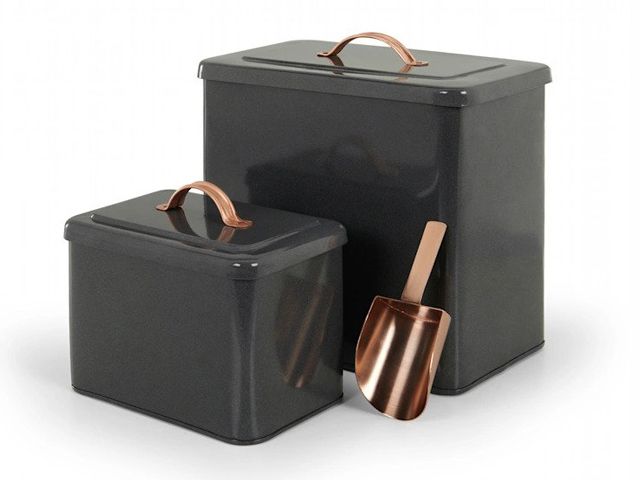 pet food storage containers with copper scoop from the stylish pet accessories range from made.com