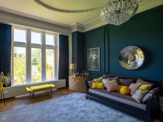 navy blue living room in Grange Thorpe 