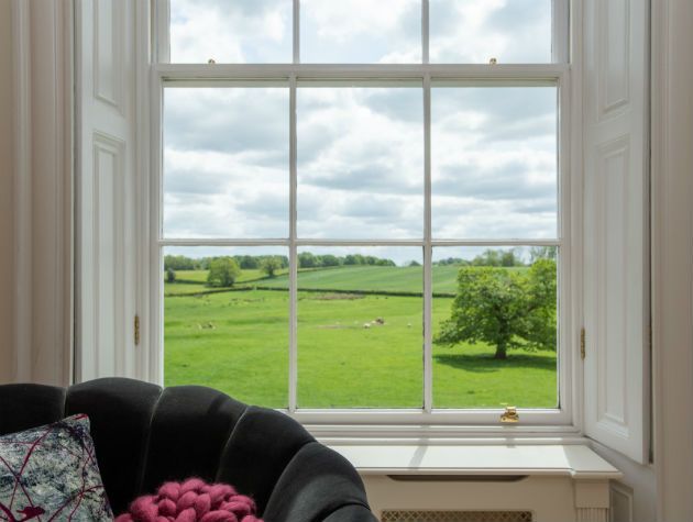 Sash window looking out over the garden at Stavley Court