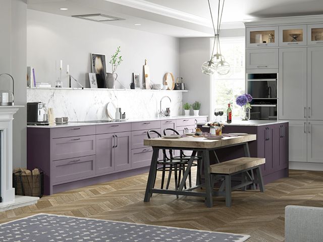 wisteria mulberry purple kitchen-diner with island 