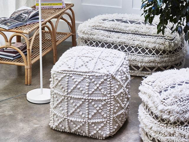 textured pouffe oliver bonas - stylish aw19 high street buys - shopping - goodhomesmagazine.com