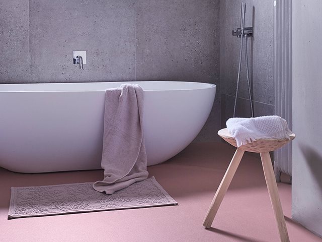 True colour Blush pink vinyl flooring in bathroom from carpetright - goodhomesmagazine.com