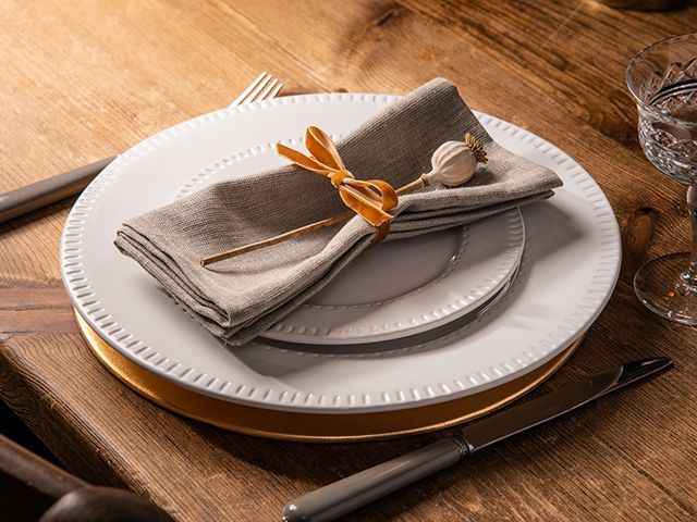 The post house autumn dinner place styling set, linen, velvet and poppyhead - dining room - goodhomesmagazine.com