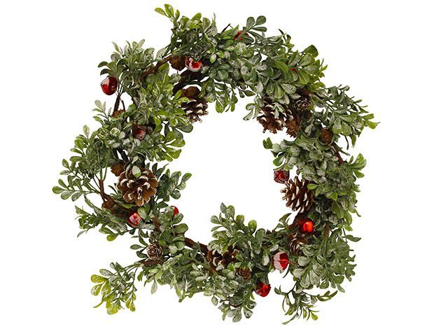 contemporary home frosted wreath with berries - best artificial wreaths - living room - goodhomesmagazine.com 