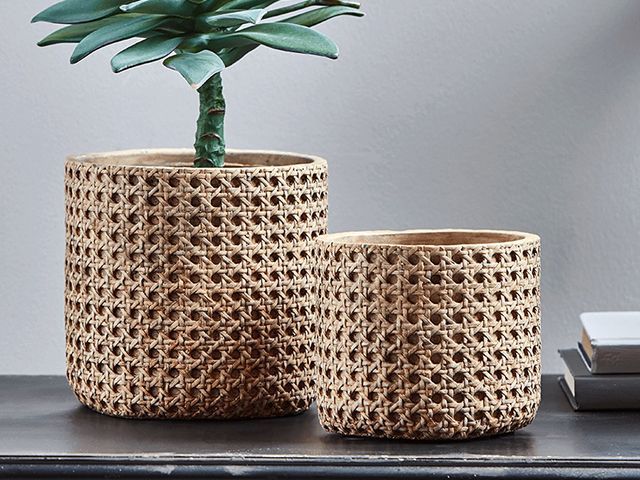 cox and cox concrete rattan planter - living room - goodhomesmagazine.com