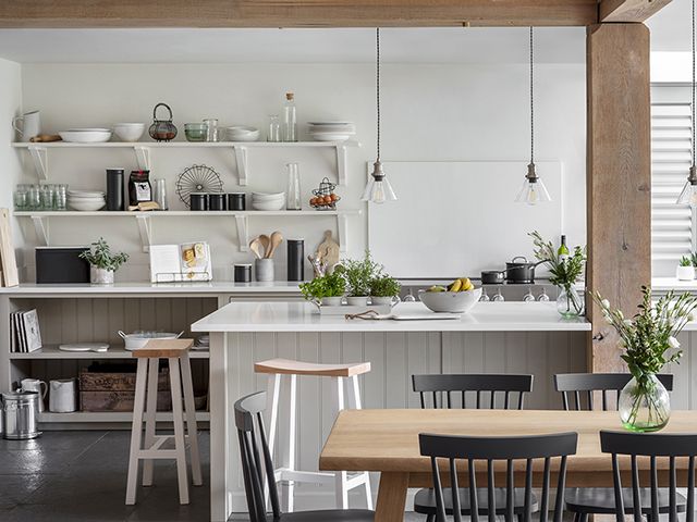 country style kitchen with open shelving