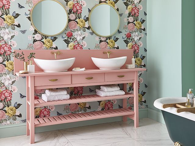 bathroom vanity painted in Graham and Brown popsicle - goodhomesmagazine.com