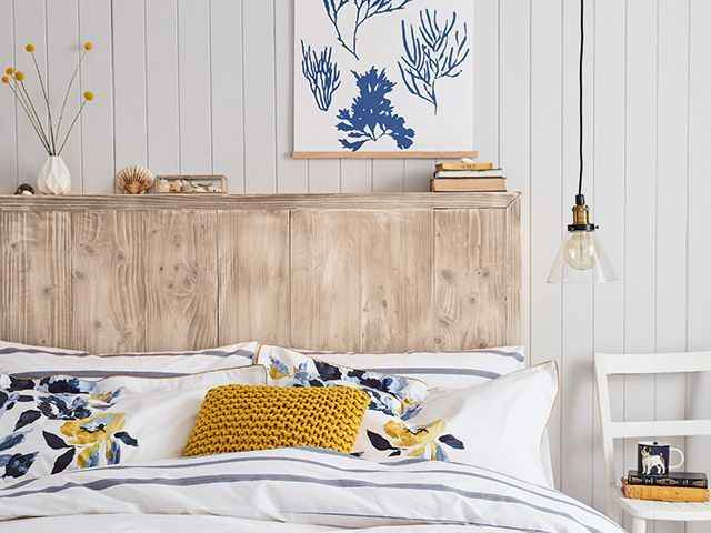 Joules mustard and blue bedroom scheme - goodhomesmagazine.com
