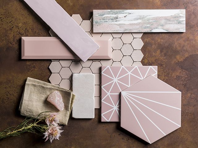 a collection of blush pink tiles for the bathroom from Mandarin Stone - goodhomesmagazine.com