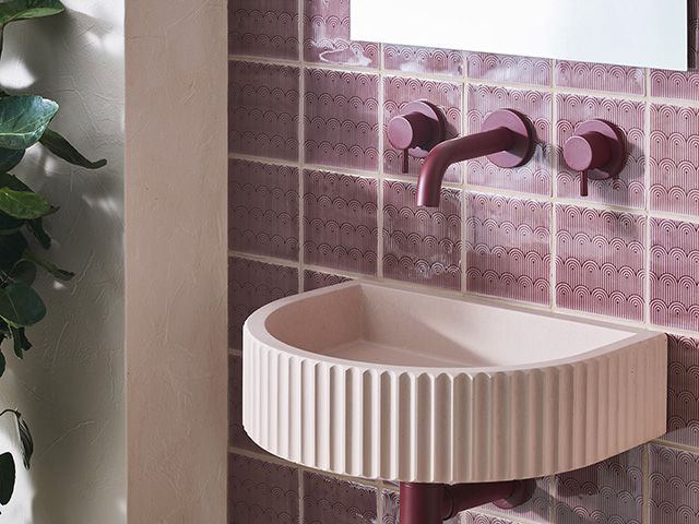 original style tayberry deco tile with kast concrete basin - bathroom - goodhomesmagazine.com