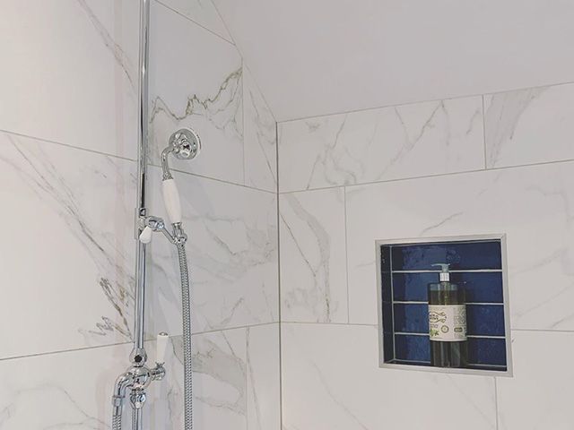 @charliescottageludlow shower with recessed shelving - bathroom - goodhomesmagazine.com