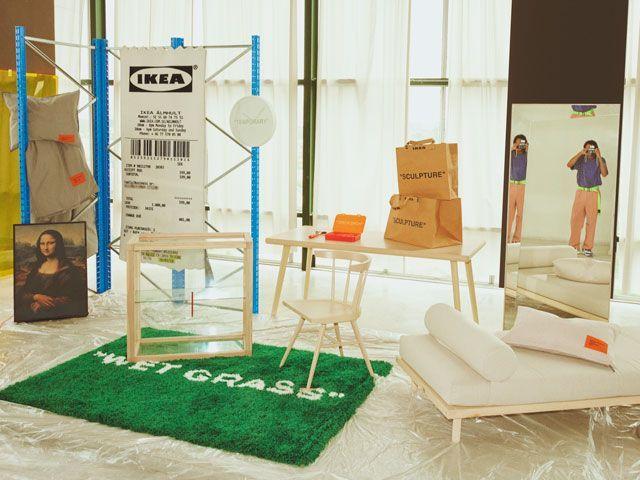 IKEA and Virgil Abloh collection, Markerad, set out in a showroom with photographer seen in mirror