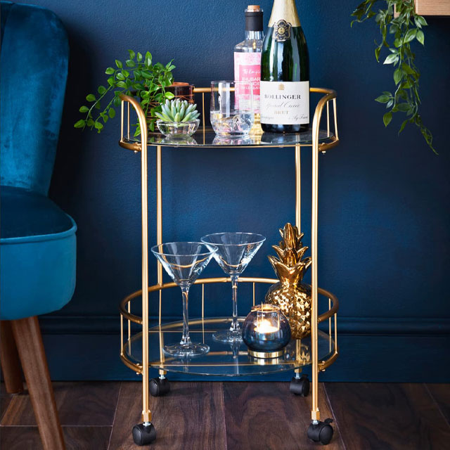 cheap cocktail trolley gold and glass from B&M