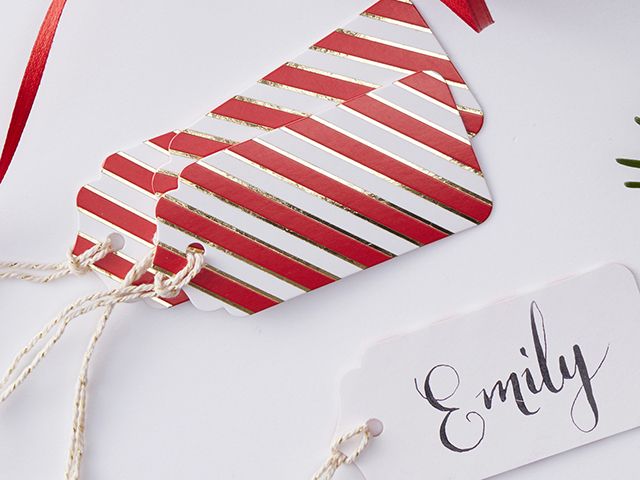ginger ray lettering on a gift tag - goodhomesmagazine.com