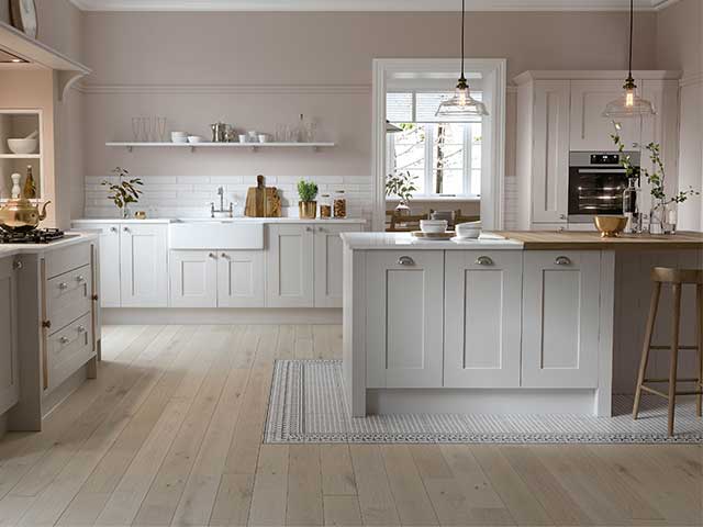 Open plan farmhouse kitchen space with kitchen island, goodhomesmagazine.com