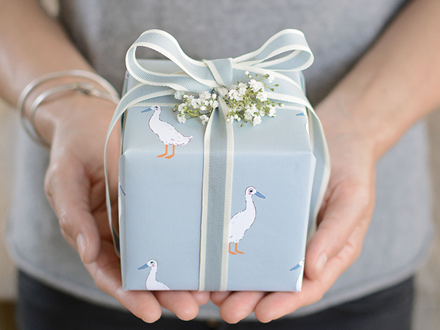 small git with duck print wrapping paper - secret santa gift ideas - goodhomesmagazine.com