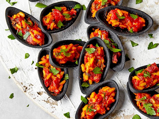 Chorizo Paella Pastry Shell Canapes - Credit: Waitrose & Partners