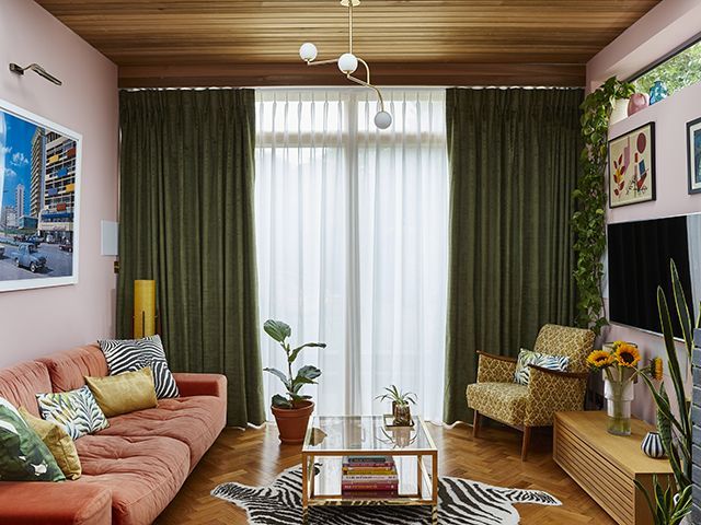 hillarys curtains and voiles - fascination in juniper and ivory lyra voiles - living room - goodhomesmagazine.com