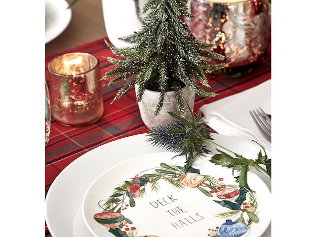 marks and spencer mini fir christmas tree on a festive dining table