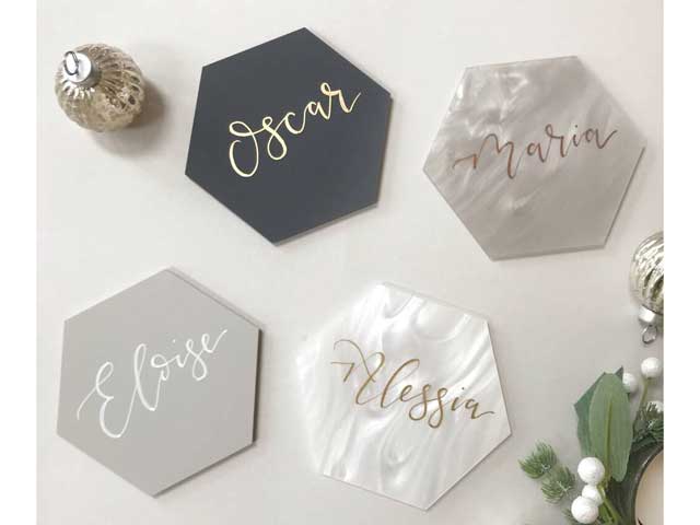 personalised hexagon acrylic coaster from notonthehighstreet