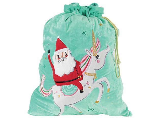 sainsburys home santa and unicorn christmas sack for gifts - goodhomesmagazine.com