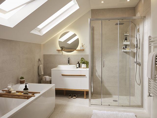 b&q ladoga illuminated mirror in spa like bathroom - goodhomesmagazine.com
