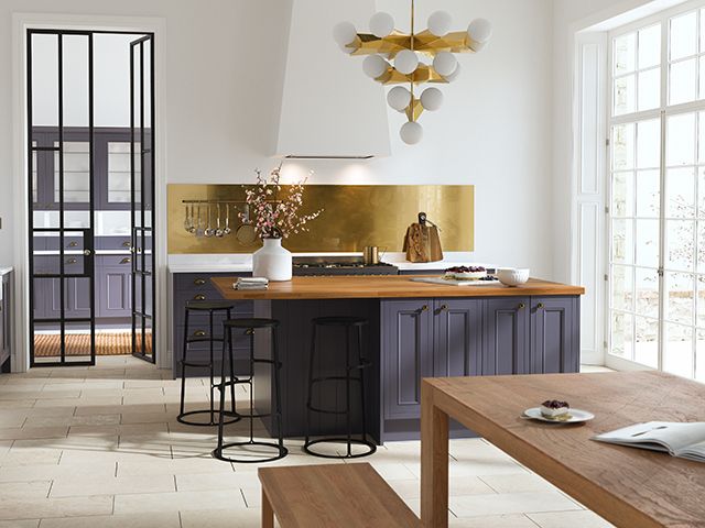 country kitchen in navy and gold from wren kitchens - goodhomesmagazine.com