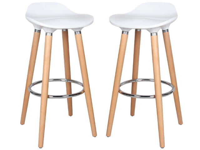 White Scandi-style bar stools with padded seats from B&Q