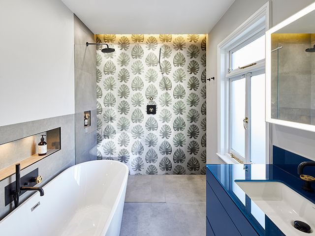 ca pietra jungle tiles in bathroom - tropical trend - goodhomesmagazine.com