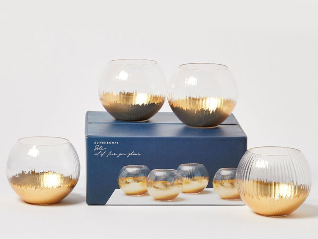 gold stemless wine glasses from oliver bonas