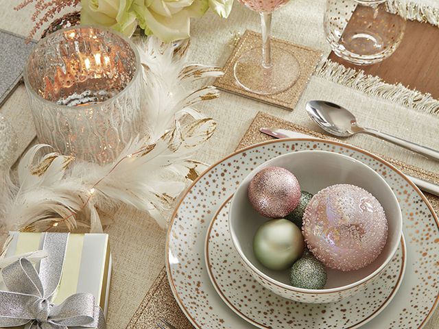 matalan pastel and gold christmas scheme for dining table - goodhomesmagazine.com