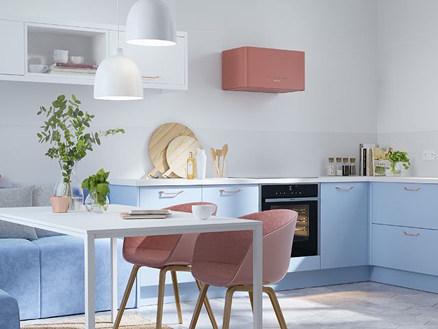 wren kitchens blue and pink kitchen - goodhomesmagazine.com