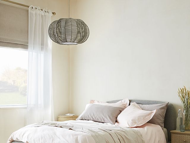 Dunelm SS20 Mindful Home Bedroom with voile curtains - goodhomesmagazine.com 