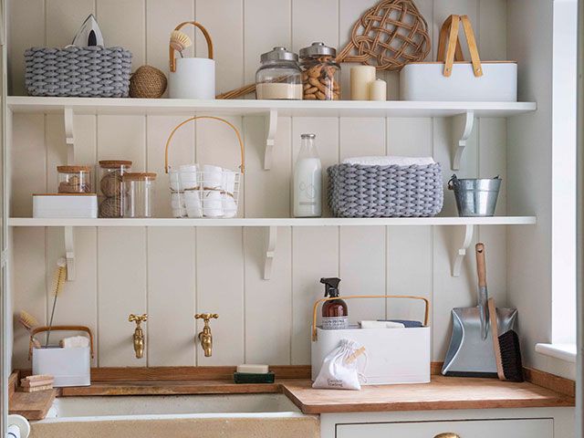 Garden Trading utility room with open shelving - goodhomesmagazine.com 