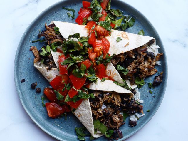 Linda McCartney's vegetarian Mexican shredded chicken and rice enchiladas - Credit: Miguel Barclay