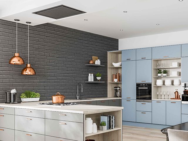 LochAnna lastra dust grey and denim kitchen - goodhomesmagazine.com