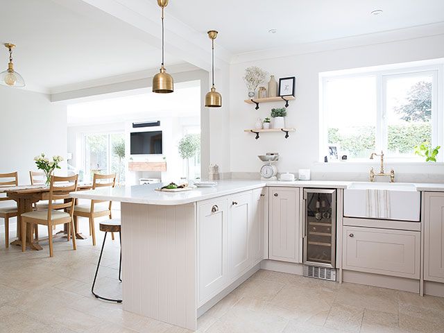 dove grey kitchen cabinetry in classic white kitchen - good homes march 2018 - goodhomesmagazine.com