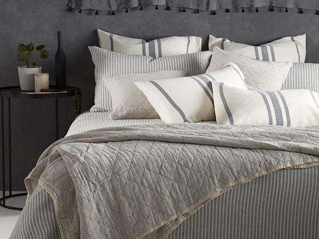 Secret Linen Store Ticking Stripe bed linen lifestyle 1 standard pillowcase 14 double duvet cover 99