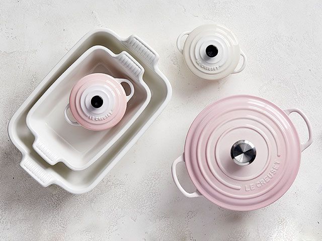 Shell pink and cream le creuset cookware - goodhomesmagazine.com