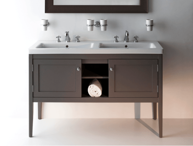 a bathroom vanity unit with two basins