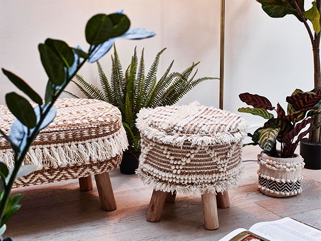 boho pouffe and footstool - spring interior trends from Oliver Bonas - inspiration - goodhomesmagazine.com